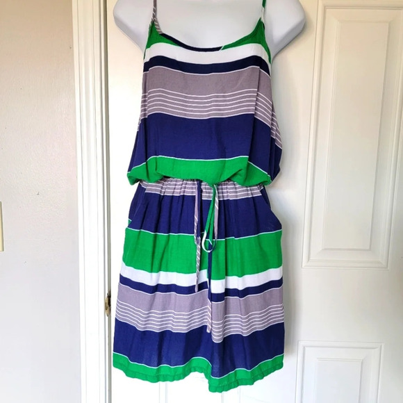 Banana Republic Navy Green White Striped Sundress Size S - Picture 1 of 7